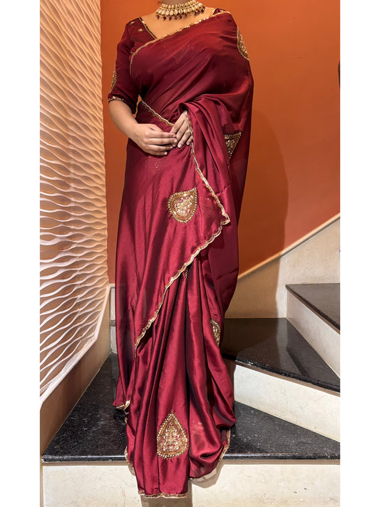 Raag Darbari Maroon Georgette Saree with Zardosi Work