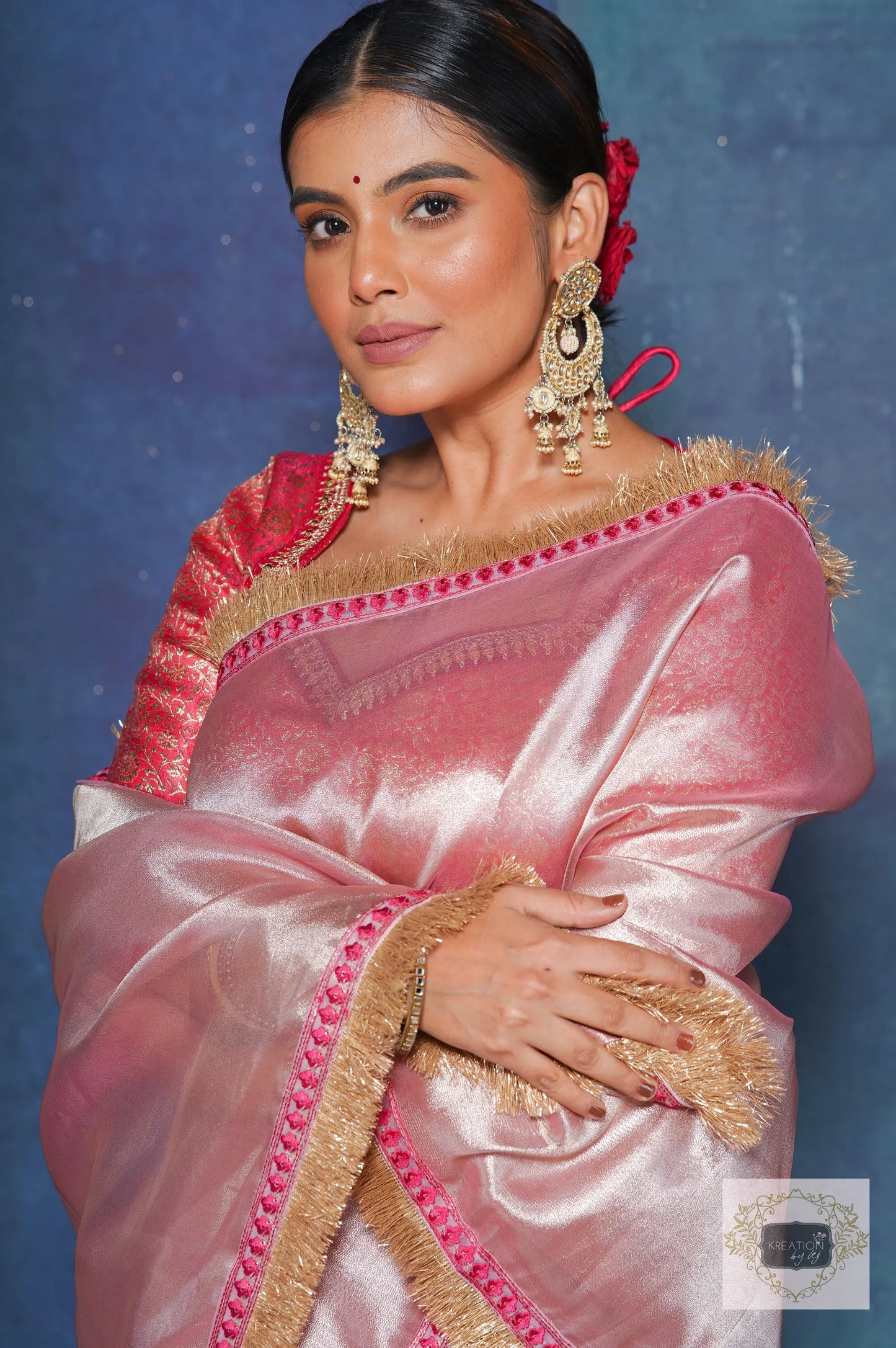 Pink Tissue Banno Saree for Festive Look kreationbykj