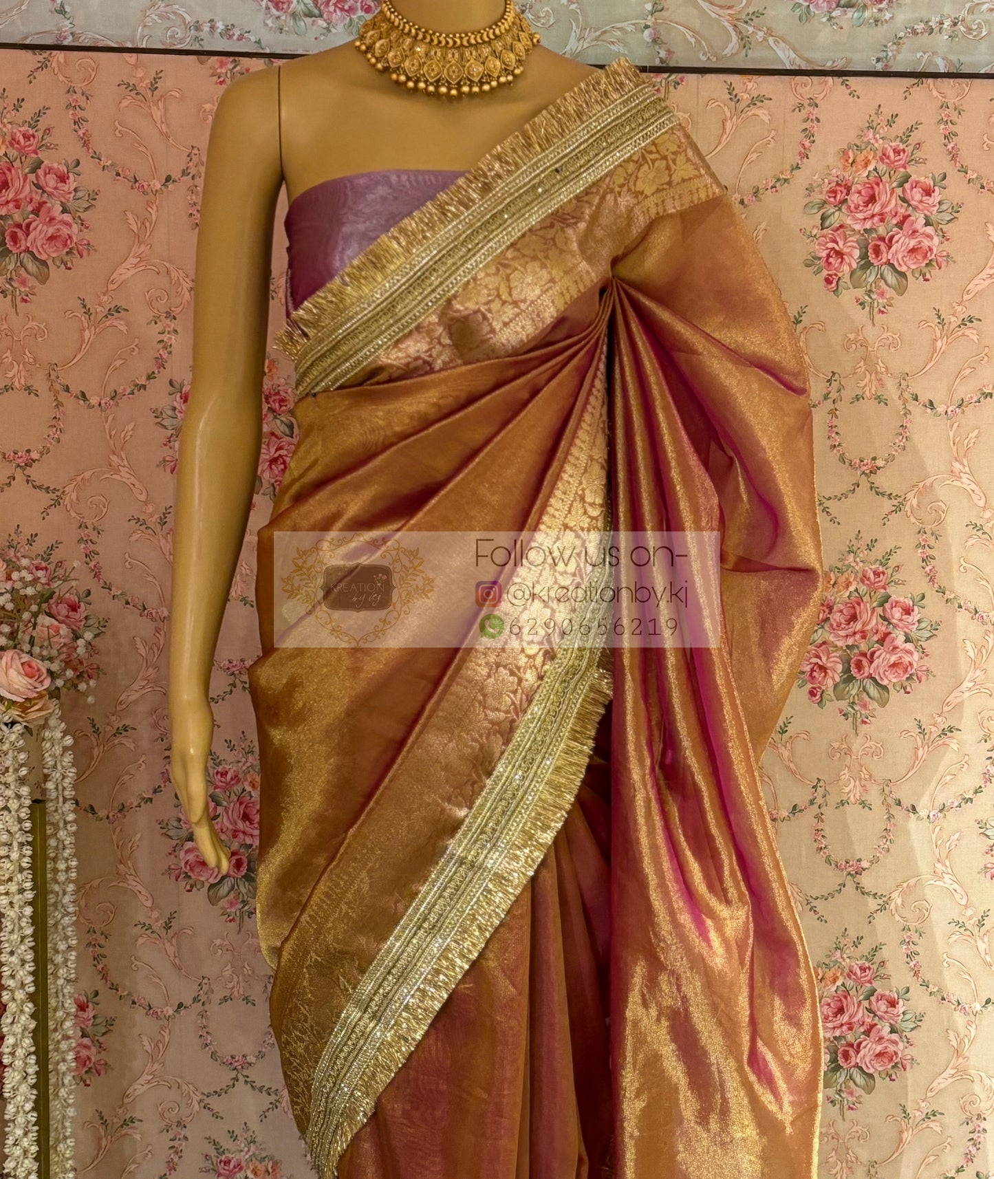 Rose Gold Tissue Banarasi Banno Saree kreationbykj