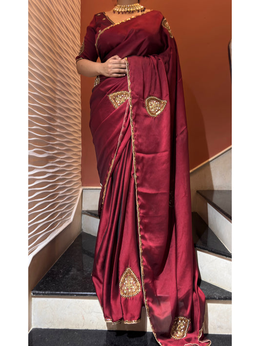 Raag Darbari Maroon Georgette Saree with Zardosi Work