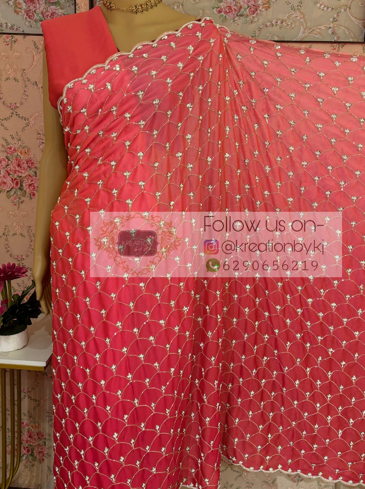 Barbie Pink Ombré Mehraab Jaal Saree kreationbykj