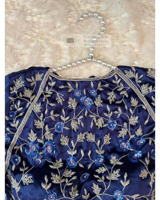 Navy Blue Floral Cocktail Blouse Piece kreationbykj