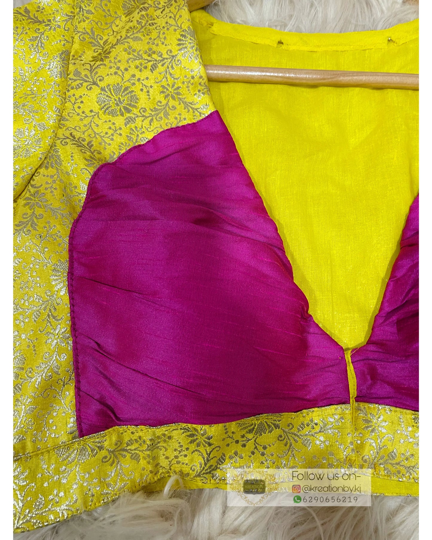Lemon Brocade Full Sleeve Blouse kreationbykj