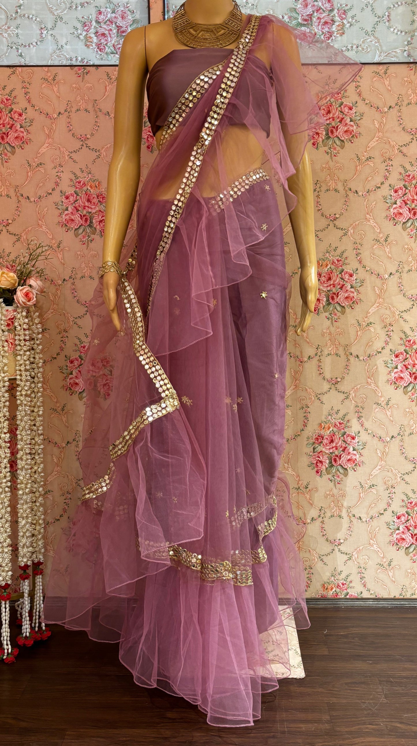 Heather Net Ruffles Saree kreationbykj
