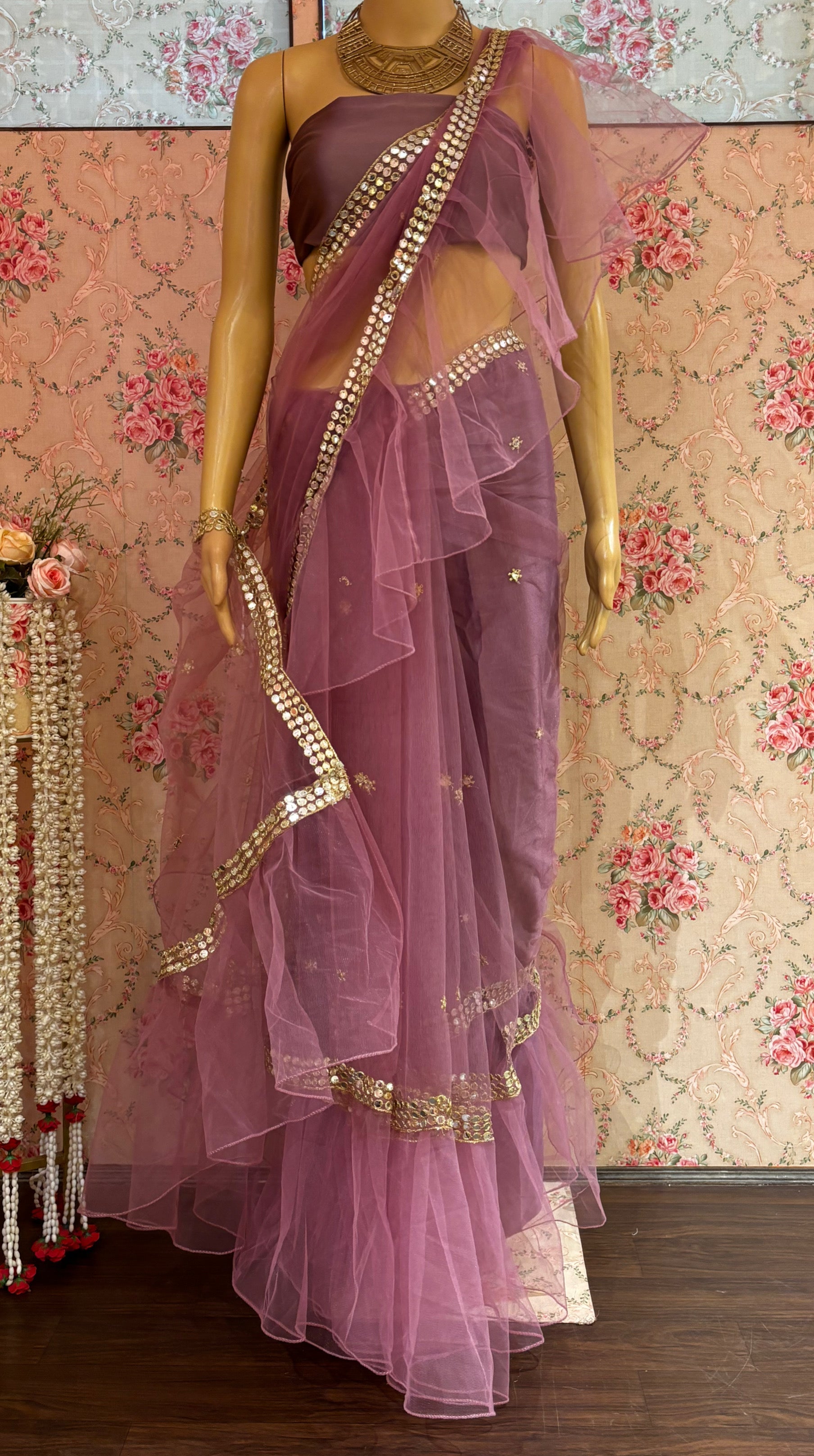 Heather Net Ruffles Saree kreationbykj