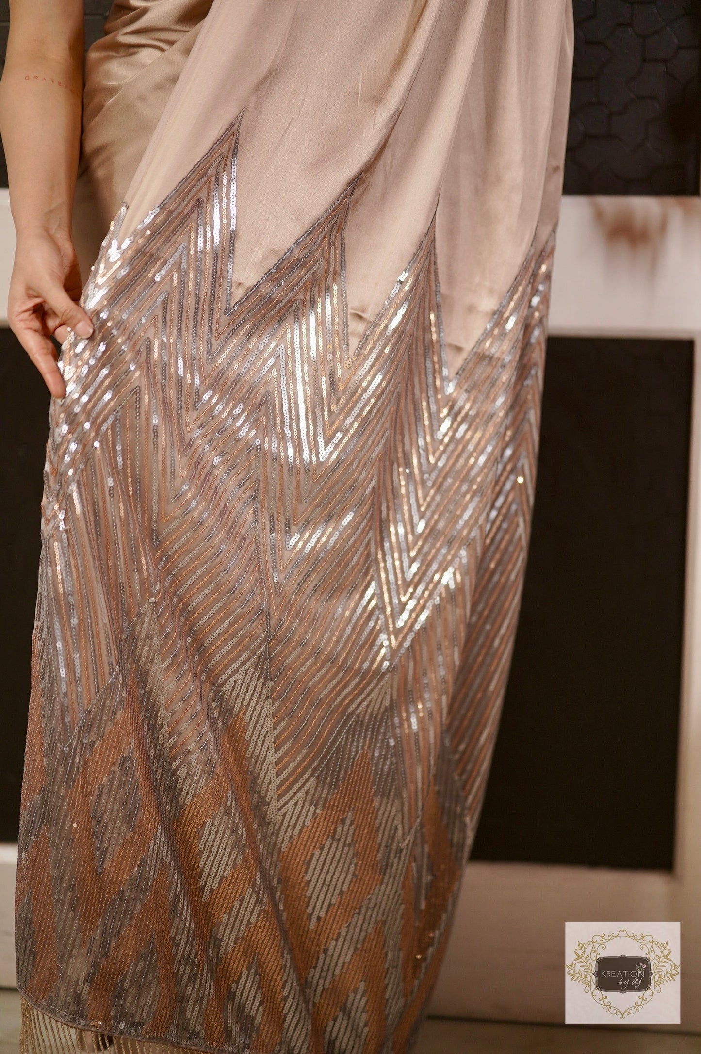 Lilac Satin Embroidered Pallu Saree kreationbykj