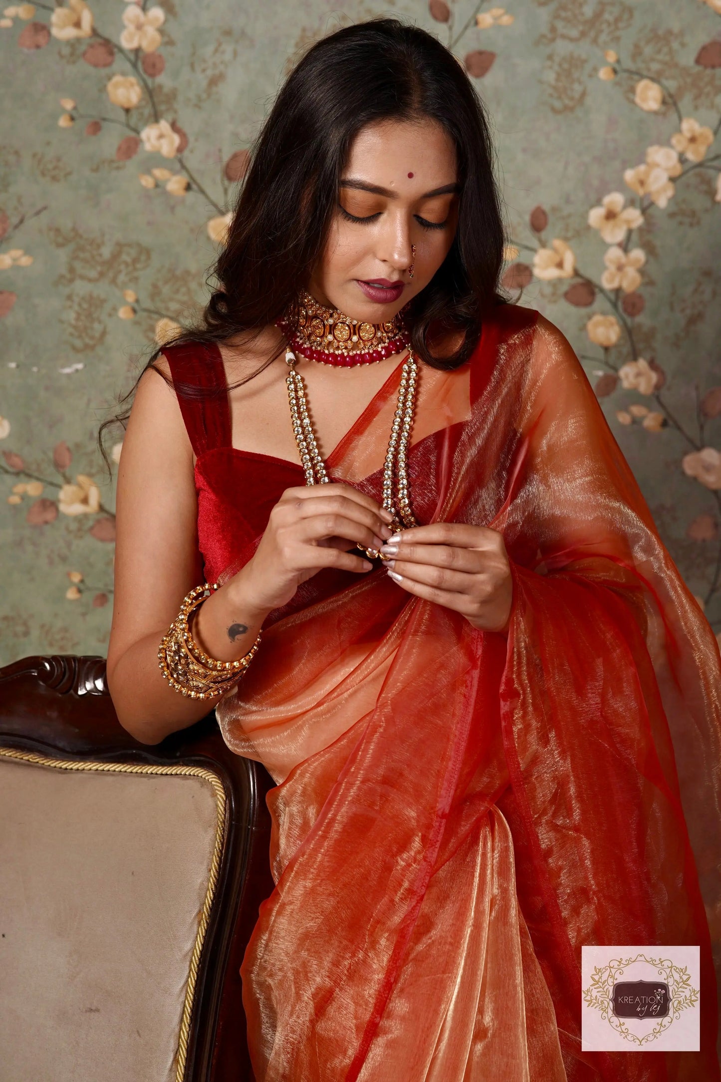 Marigold Glass Tissue Saree kreationbykj