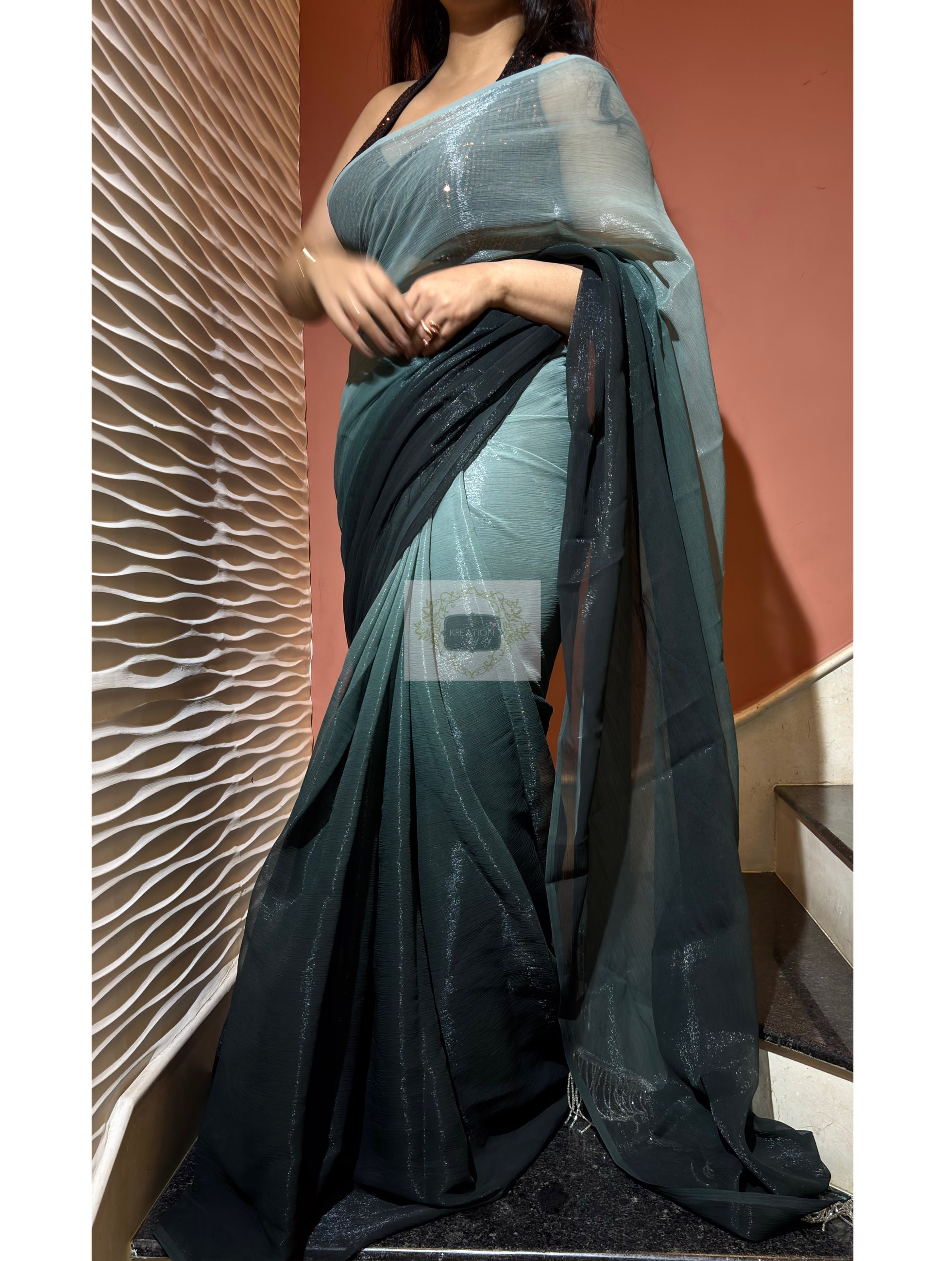 Soft Greenish Hues Ombré Saree - kreationbykj