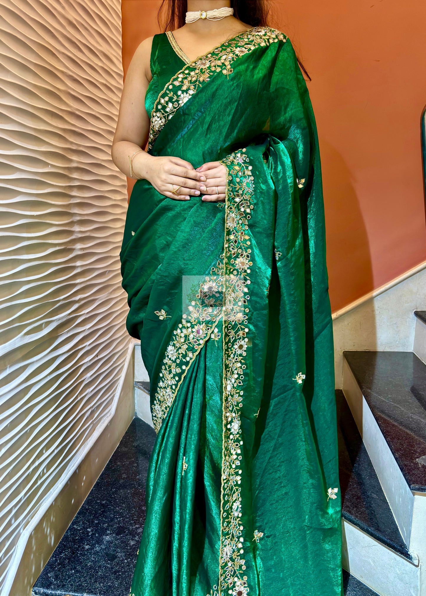 Forest Green Sheesh Mahal Saree
