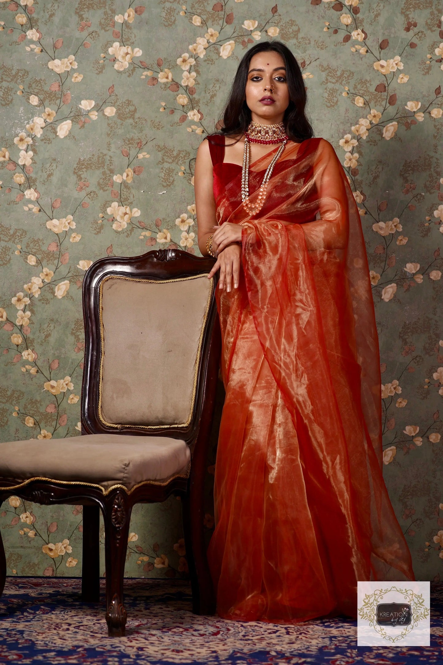Marigold Glass Tissue Saree kreationbykj