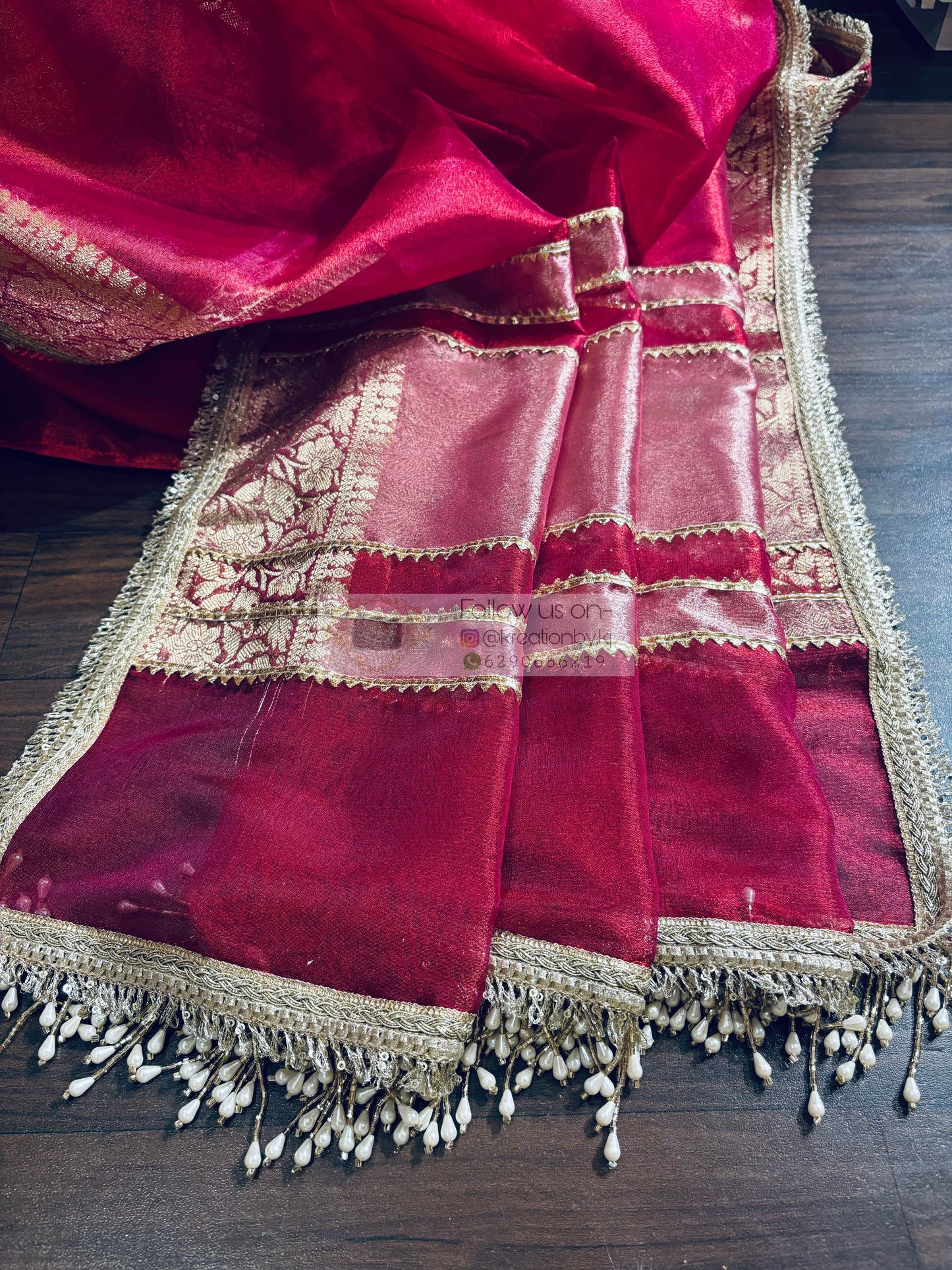 Cherry Red Designer Tissue Silk Banarasi Saree kreationbykj