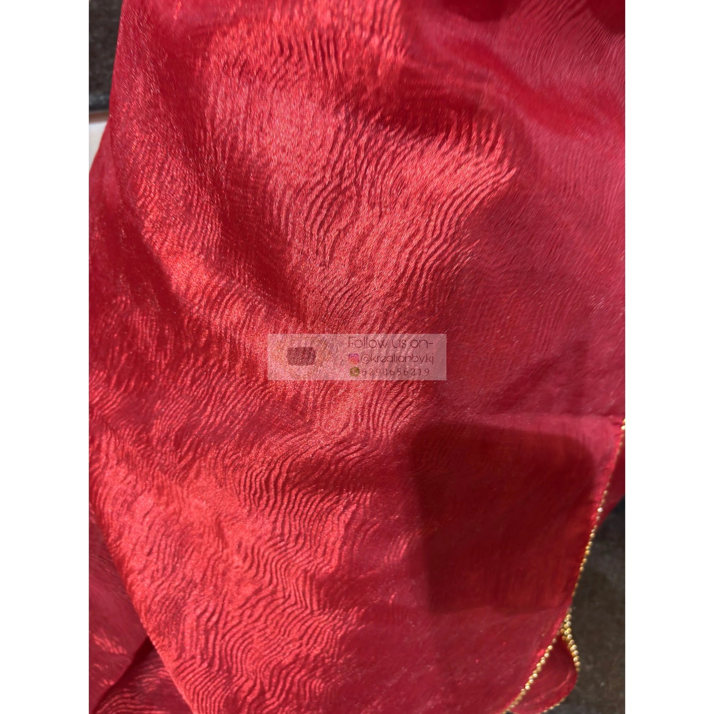 Red Crushed Tissue Saree with Golden Border kreationbykj