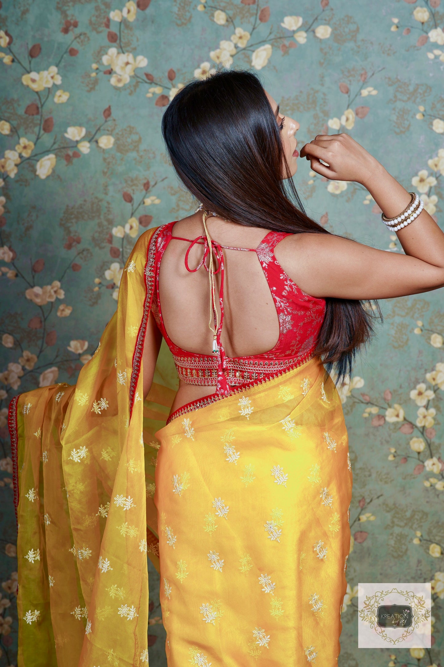 Yellow Snow Drop Organza saree