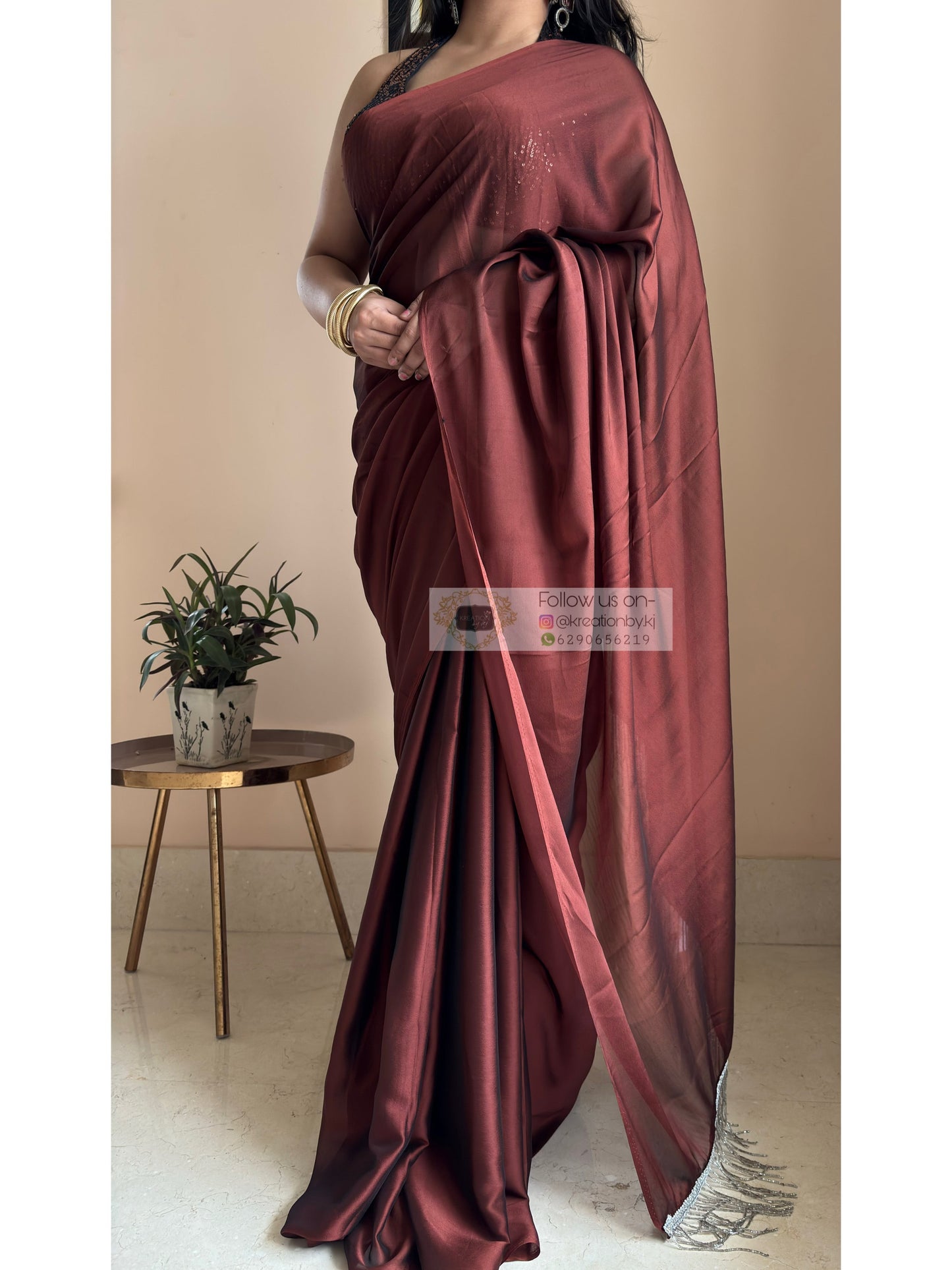 Coffee Brown Georgette Cocktail Saree kreationbykj