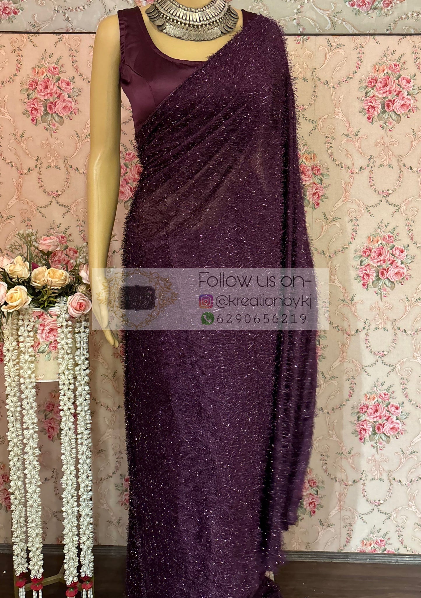 Mariana Wine Fur Saree kreationbykj
