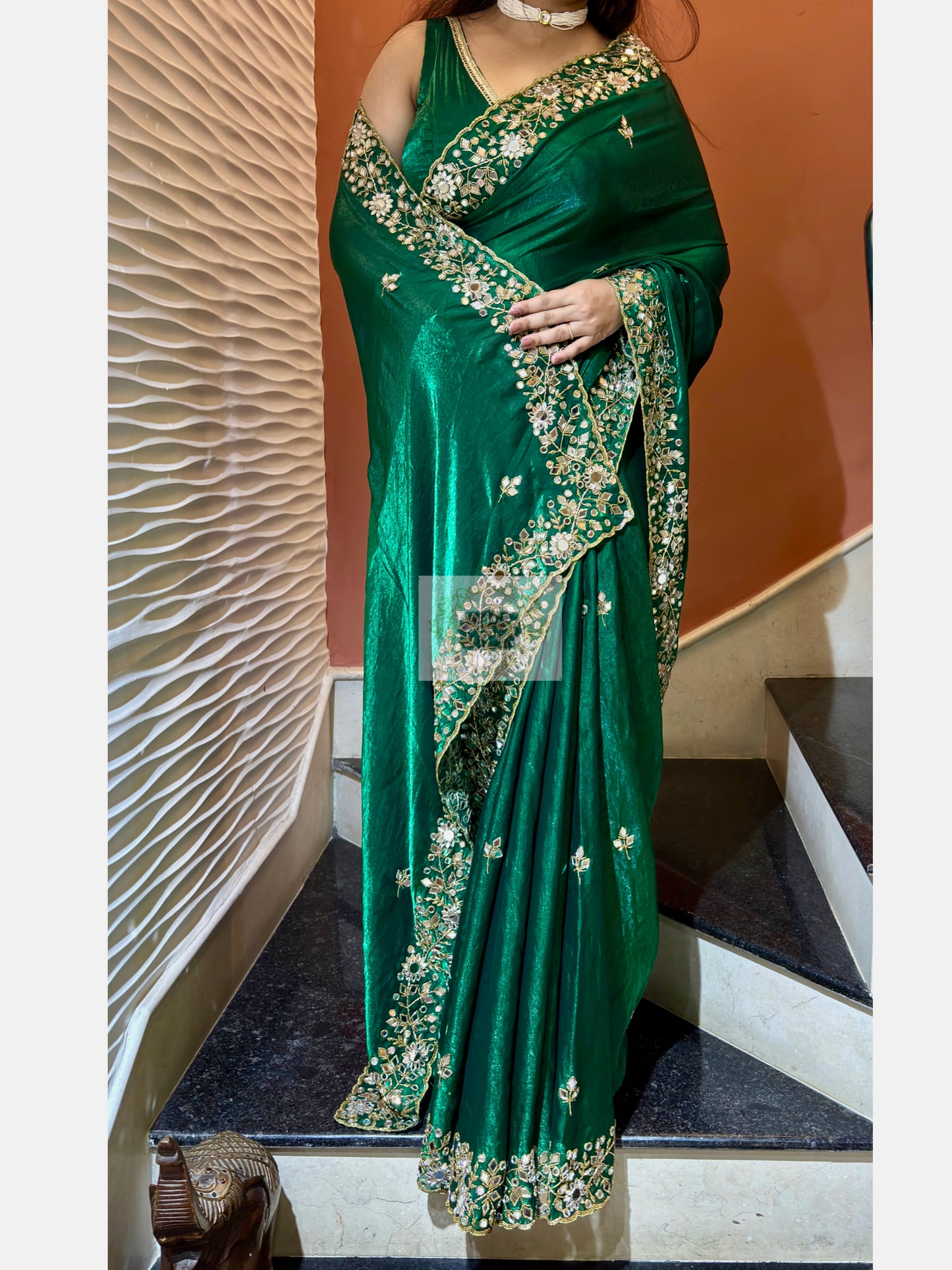Forest Green Sheesh Mahal Saree