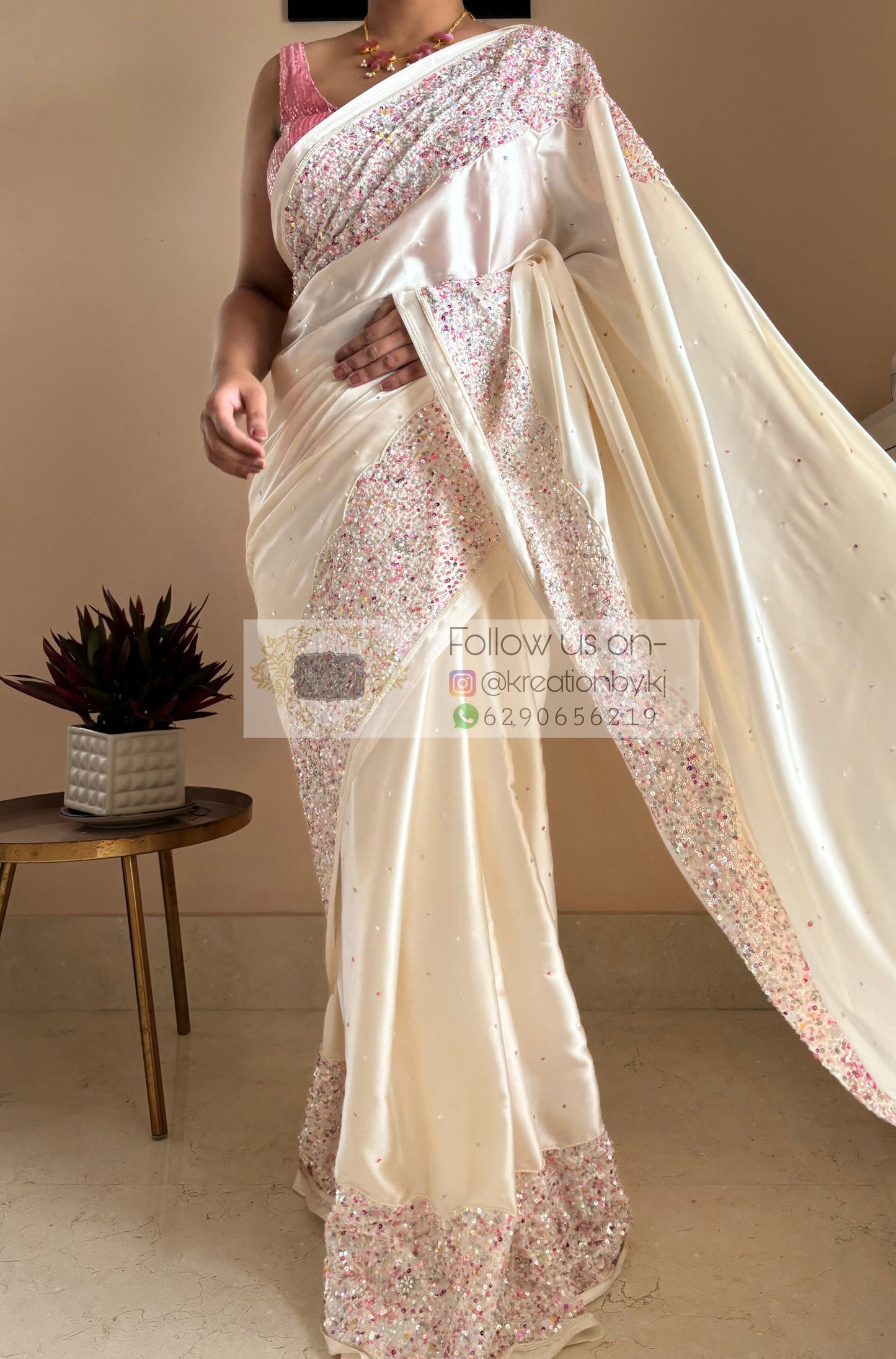 Cream Stardust Saree kreationbykj
