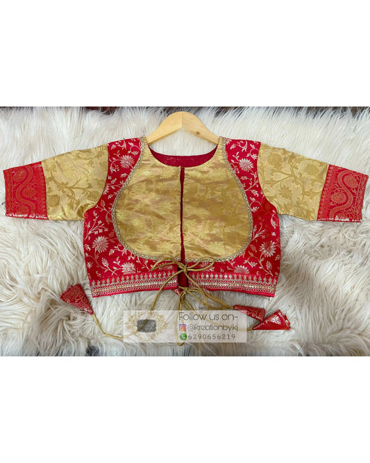 Red Golden Darbari Cut Blouse Koti Style kreationbykj