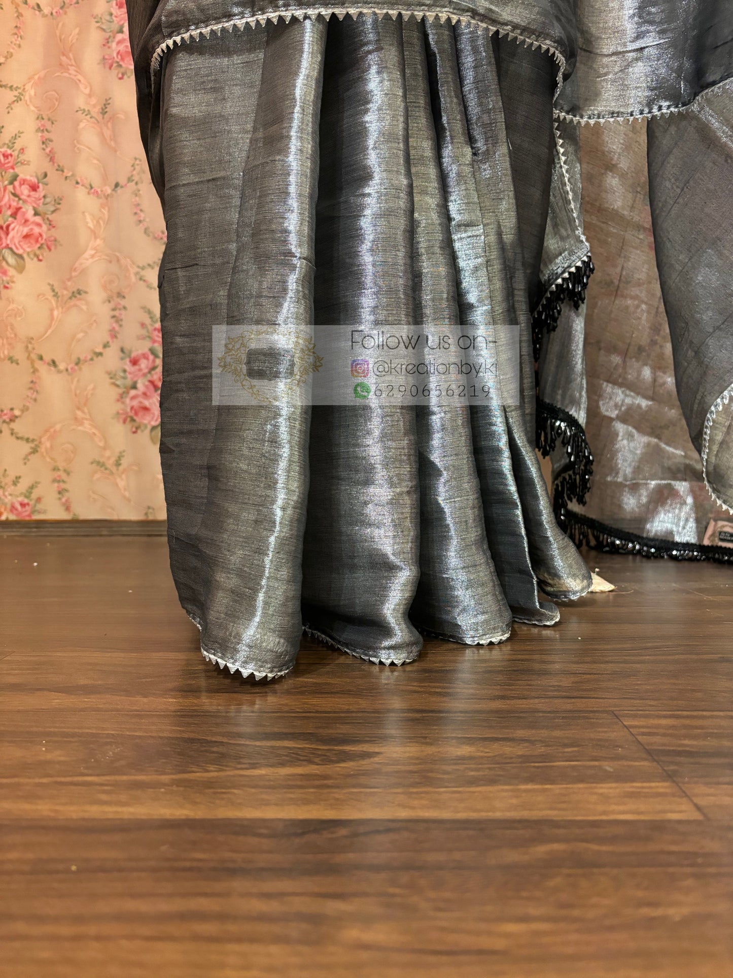 Grey Cotton Tissue Cocktail Saree kreationbykj
