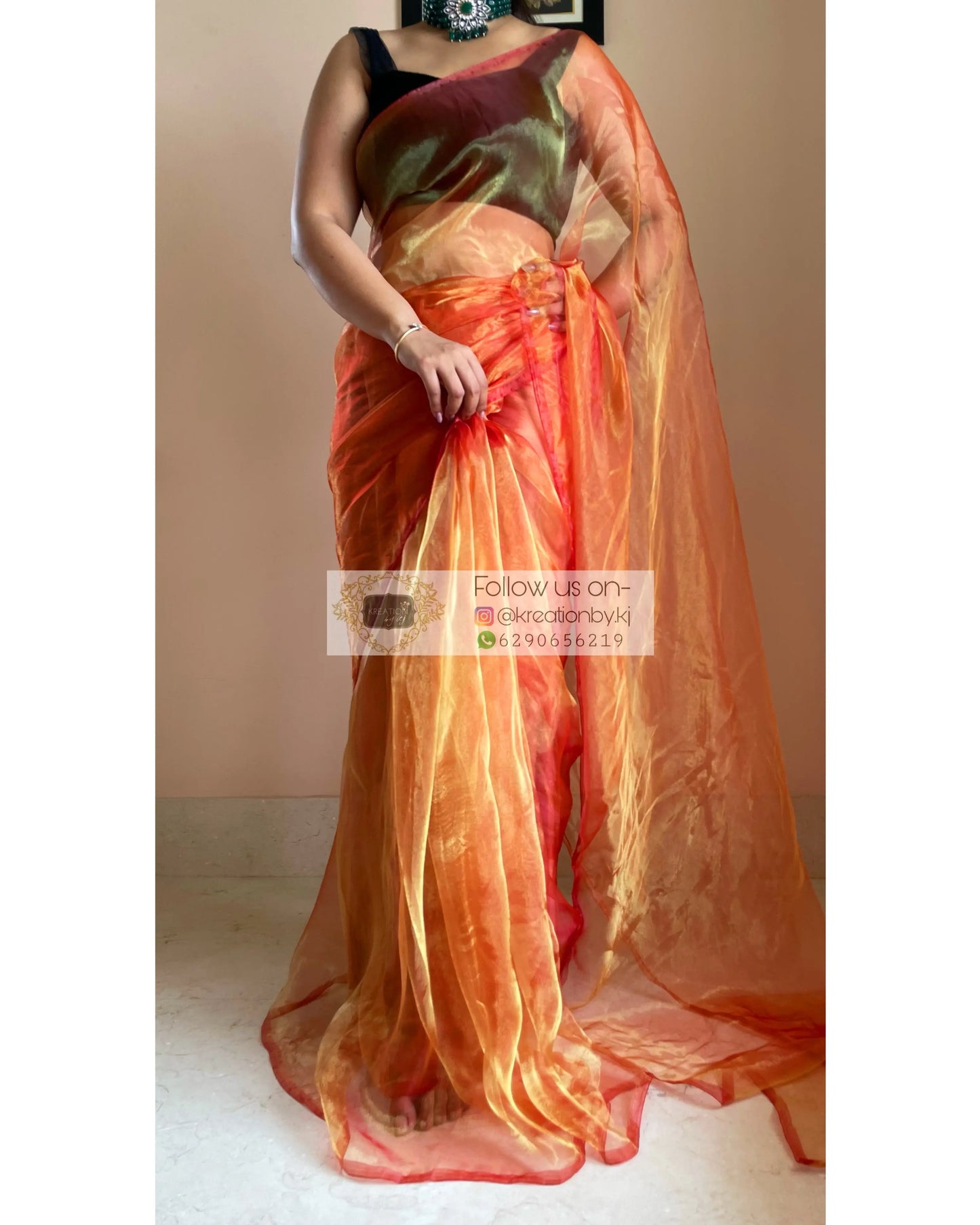 Marigold Glass Tissue Saree kreationbykj