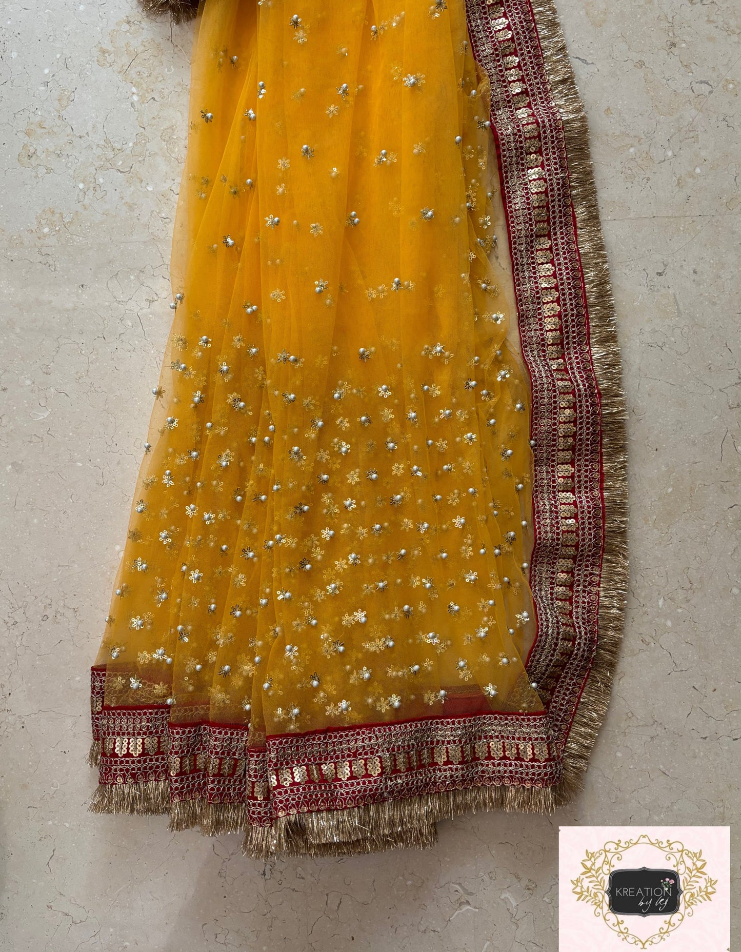 Yellow Jugnoo Banno Saree kreationbykj
