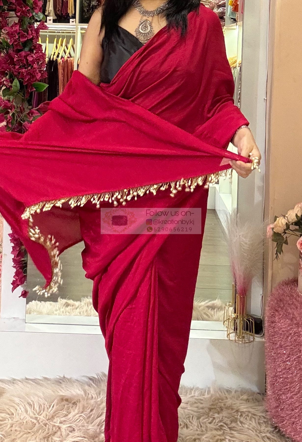 Pink Petunia Saree with Handmade Tassels on Pallu kreationbykj