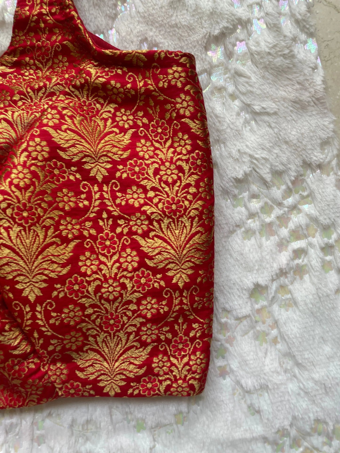 Red Brocade Dome Neck Blouse kreationbykj