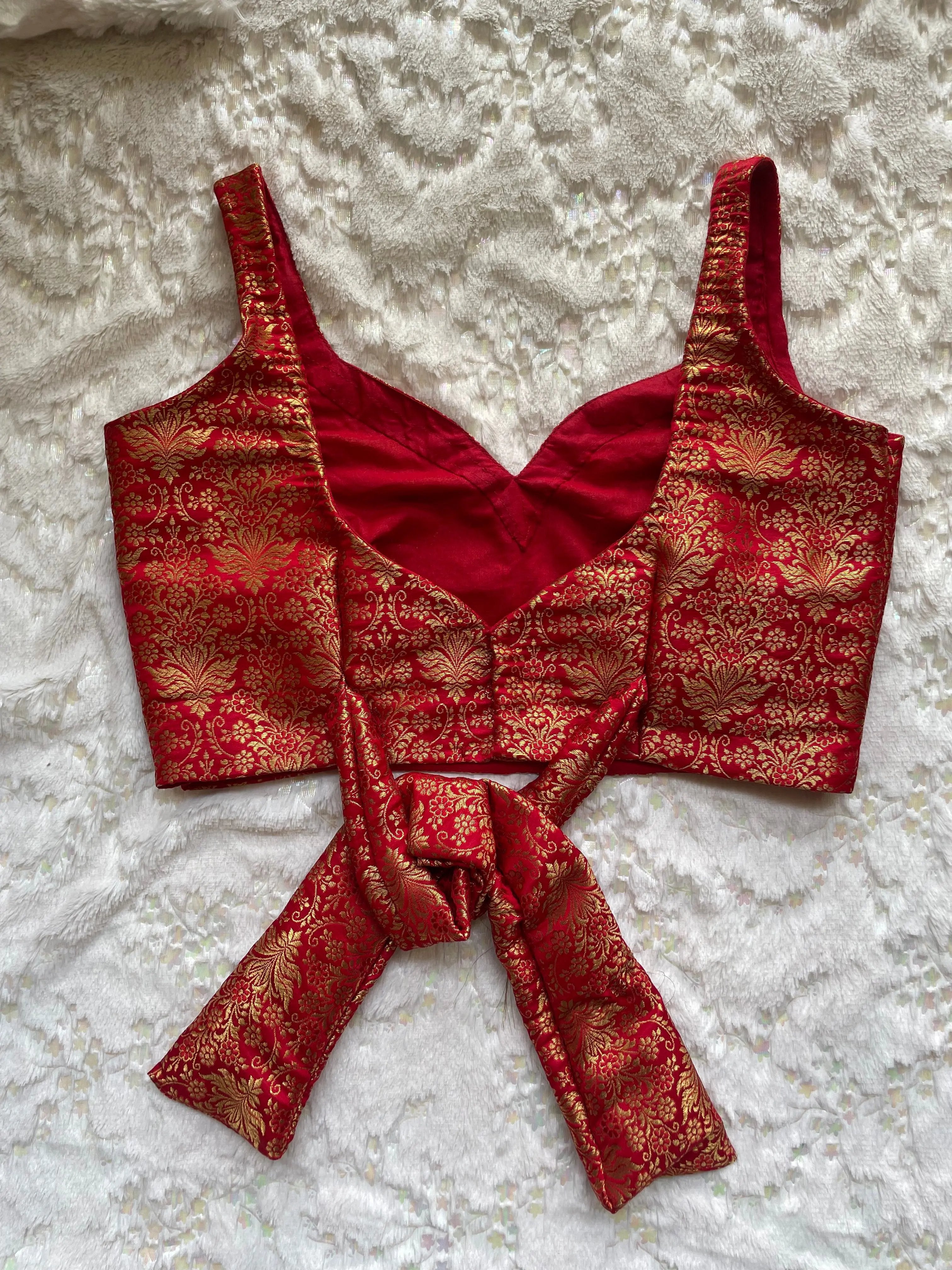 Red Brocade Dome Neck Blouse kreationbykj