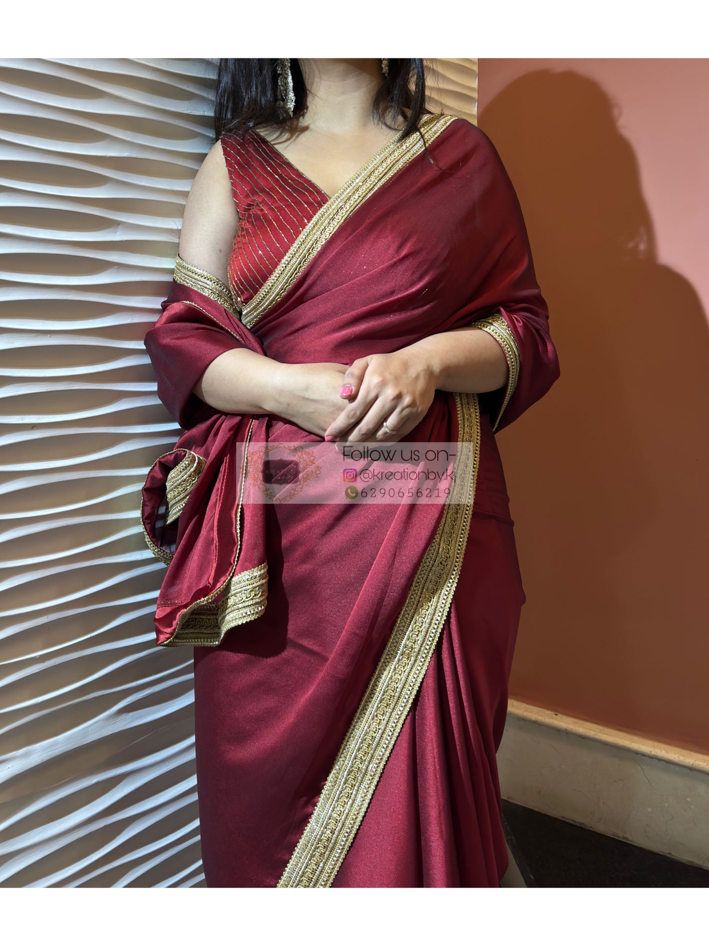 Maroon georgette Saree with Golden Border kreationbykj