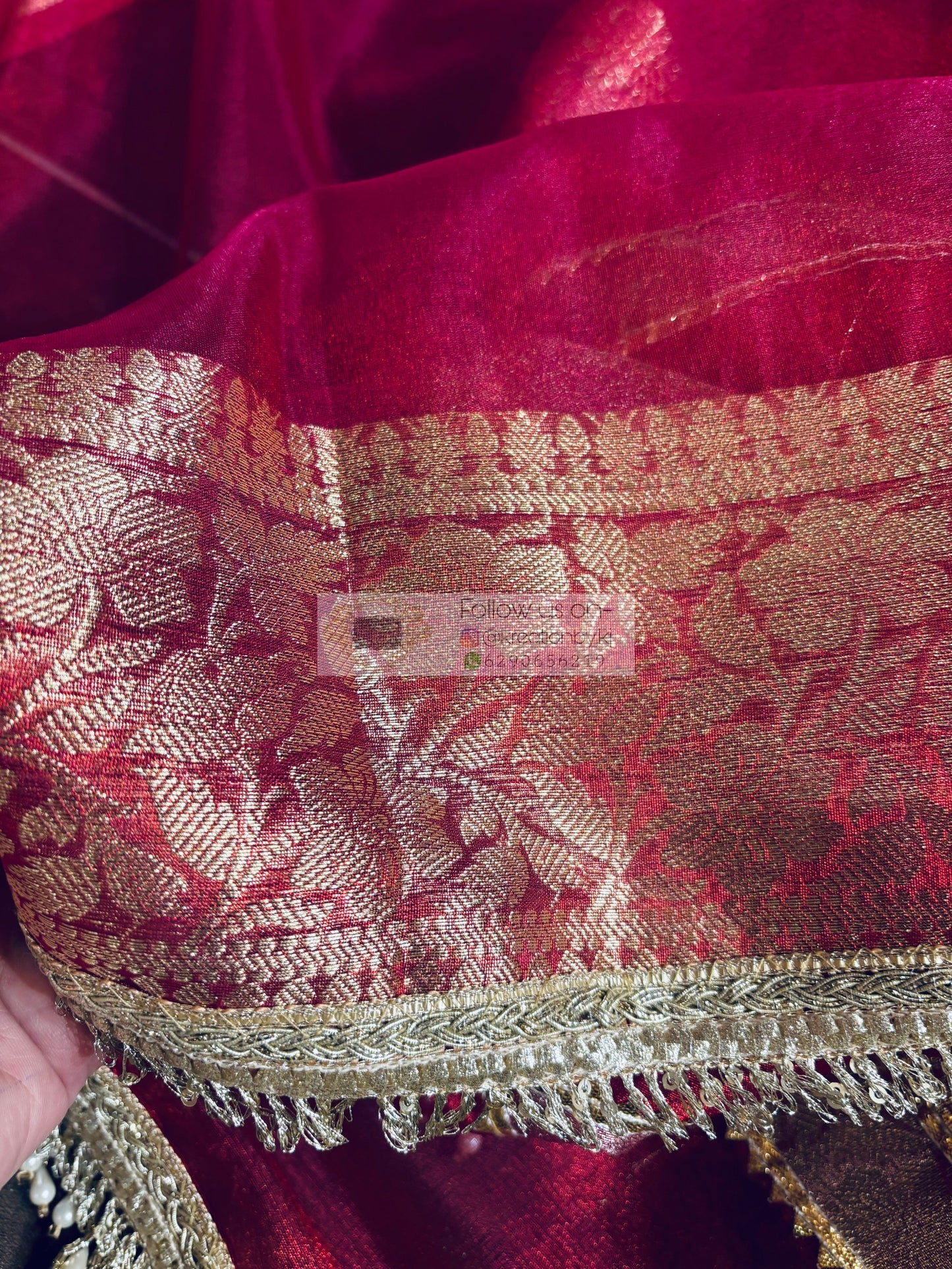 Cherry Red Designer Tissue Silk Banarasi Saree kreationbykj