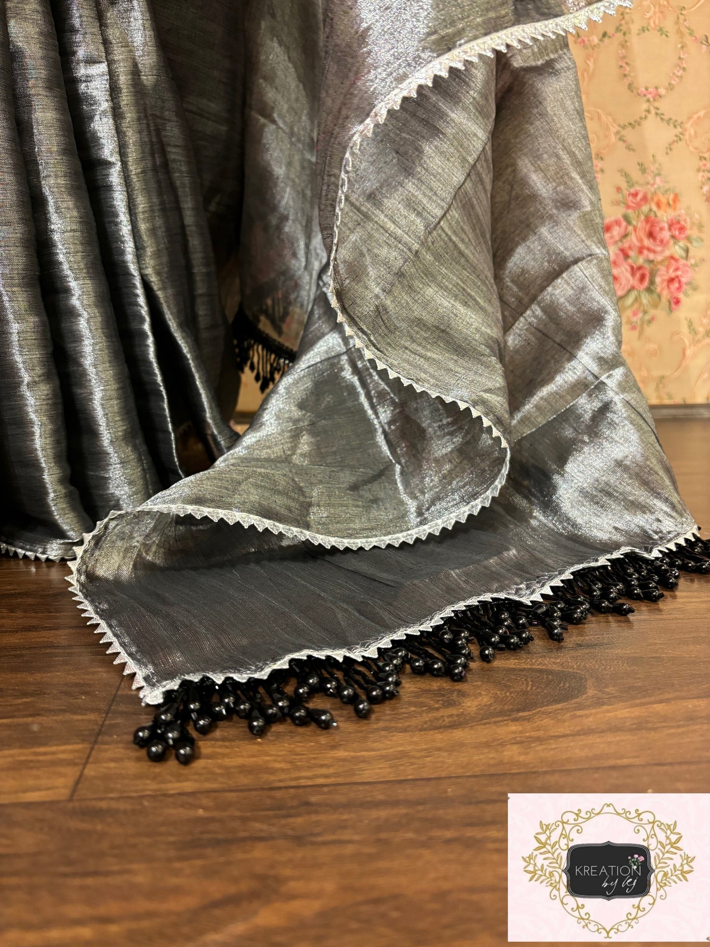 Grey Cotton Tissue Cocktail Saree kreationbykj