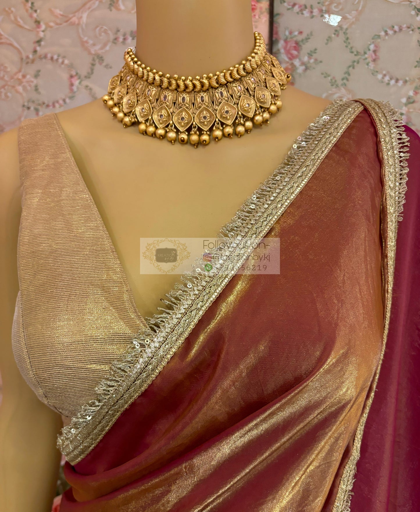 Hot Pink Metallic Shimmer Satin Banno Saree kreationbykj