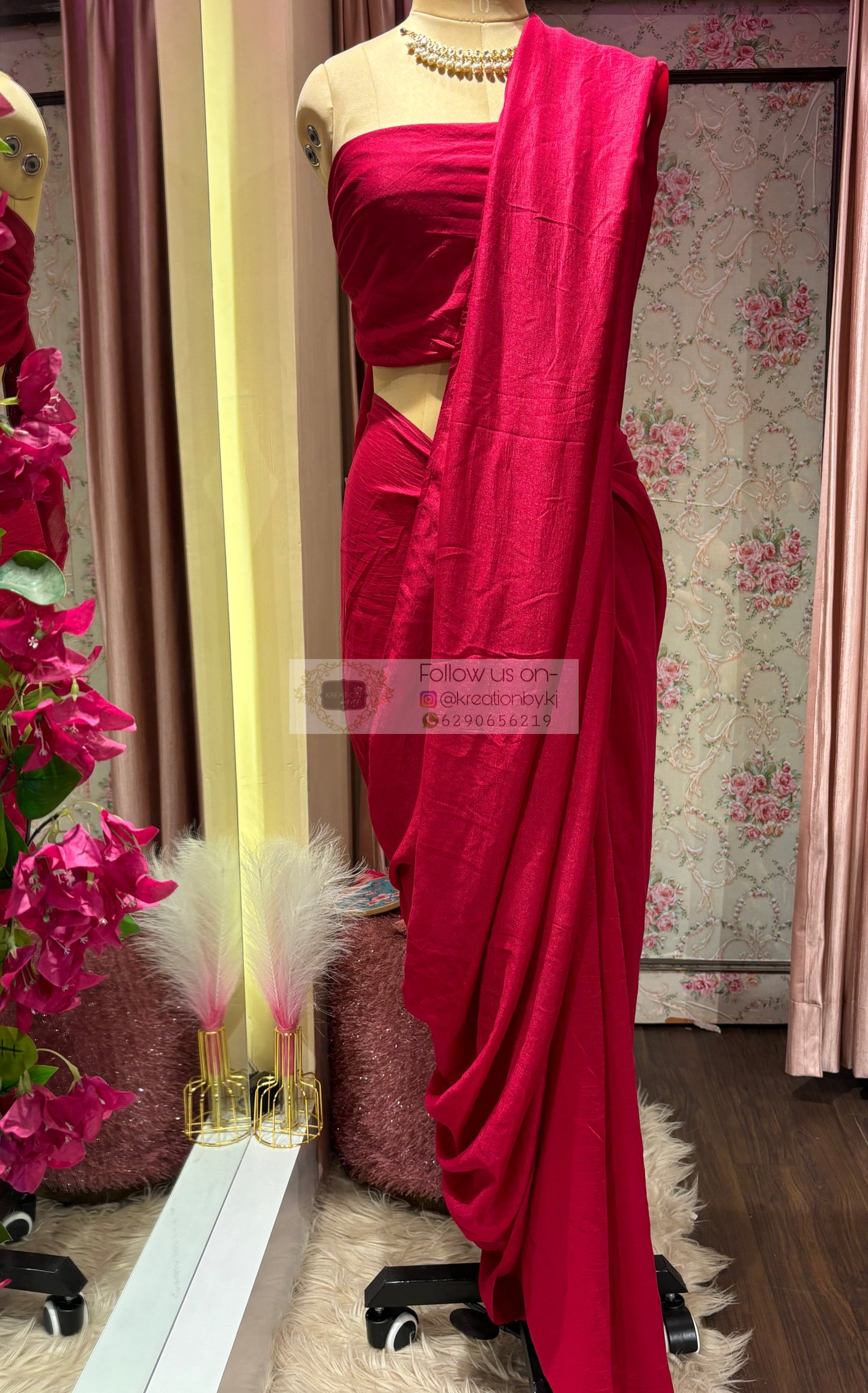 Pink Petunia Saree with Handmade Tassels on Pallu kreationbykj