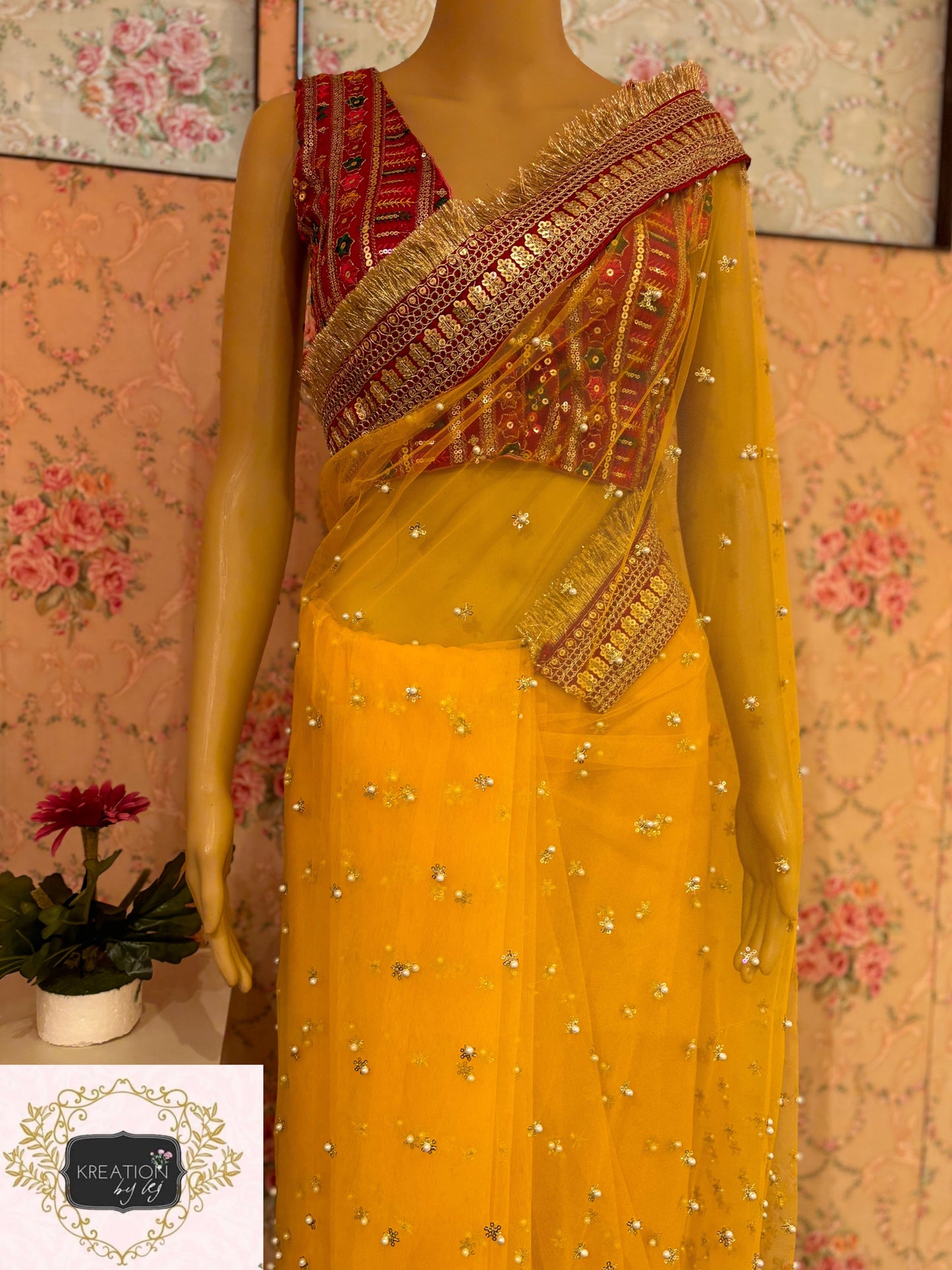 Yellow Jugnoo Banno Saree kreationbykj