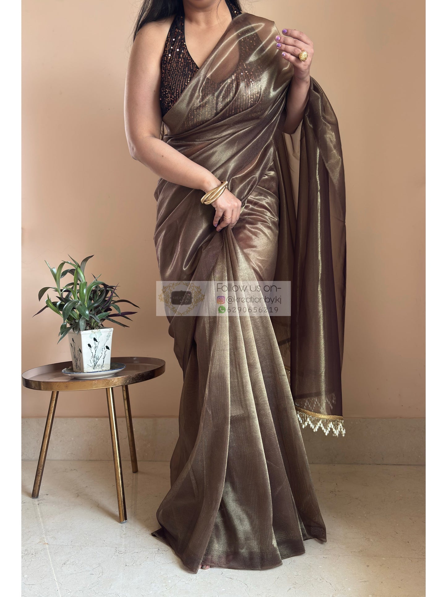 Gunmetal Tissue Net Saree kreationbykj