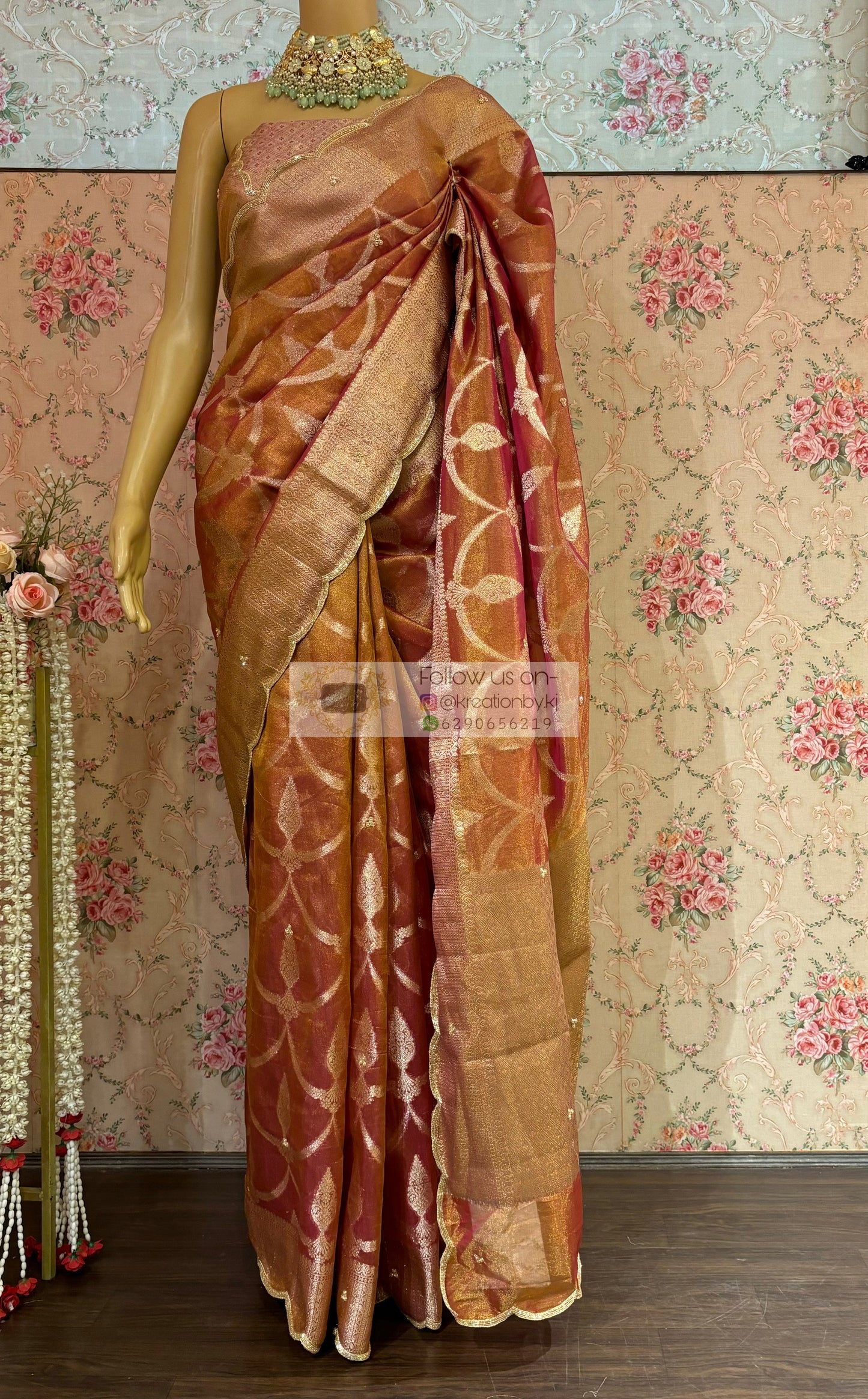 Pink Banarasi Tissue Piyali Saree For Wedding kreationbykj