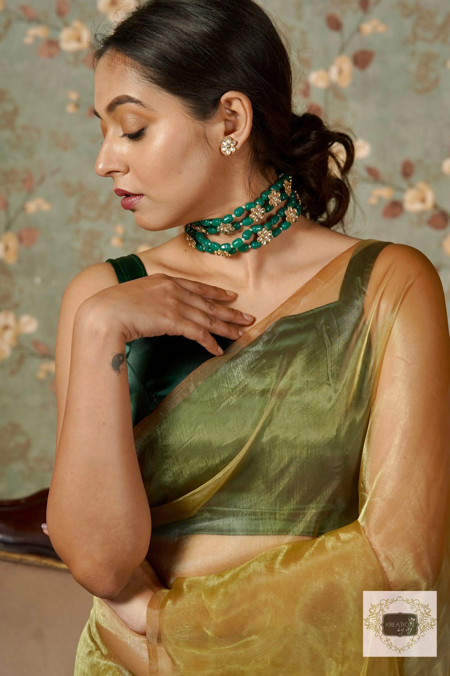 Pista Green Glass Tissue Saree kreationbykj