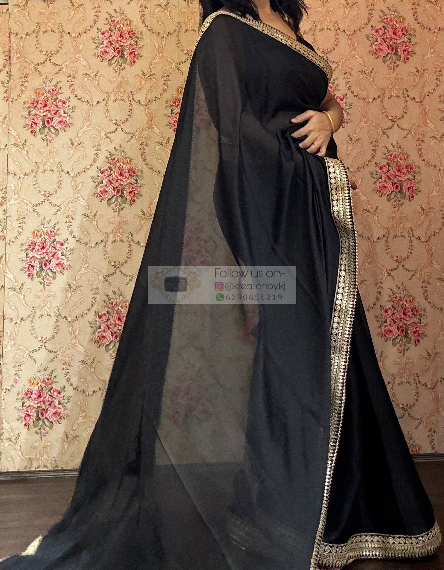 Black Georgette Cocktail Saree kreationbykj