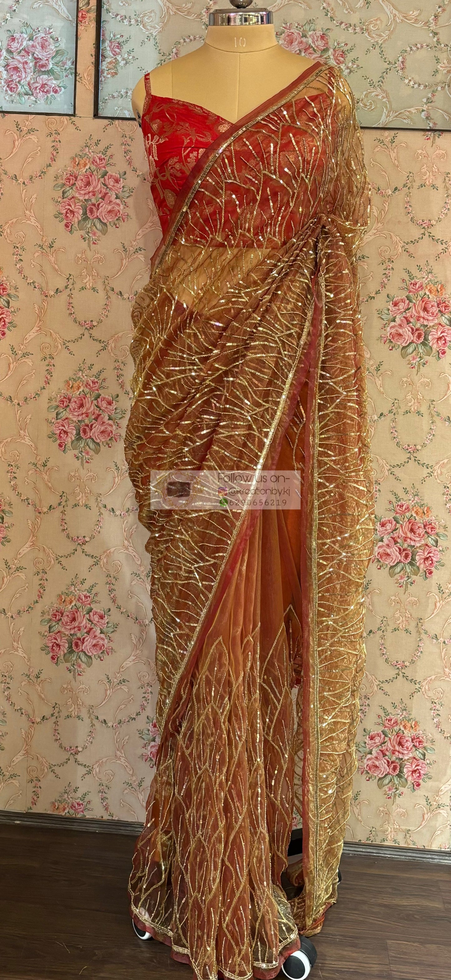 Liquid Gold A Sky full of Stars Saree For Reception kreationbykj