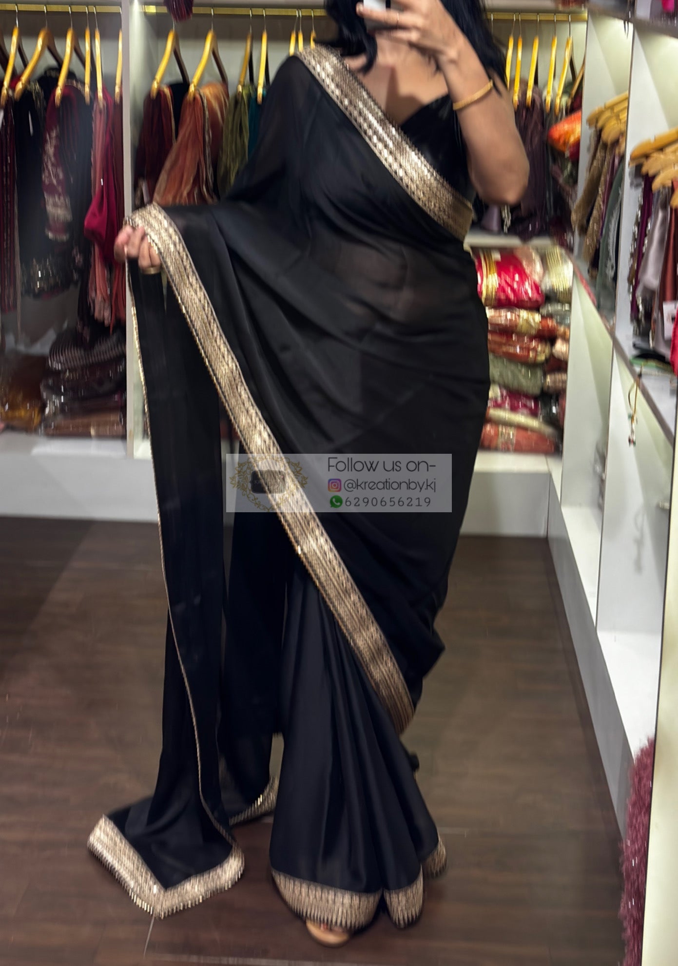 Black Georgette Cocktail Saree kreationbykj