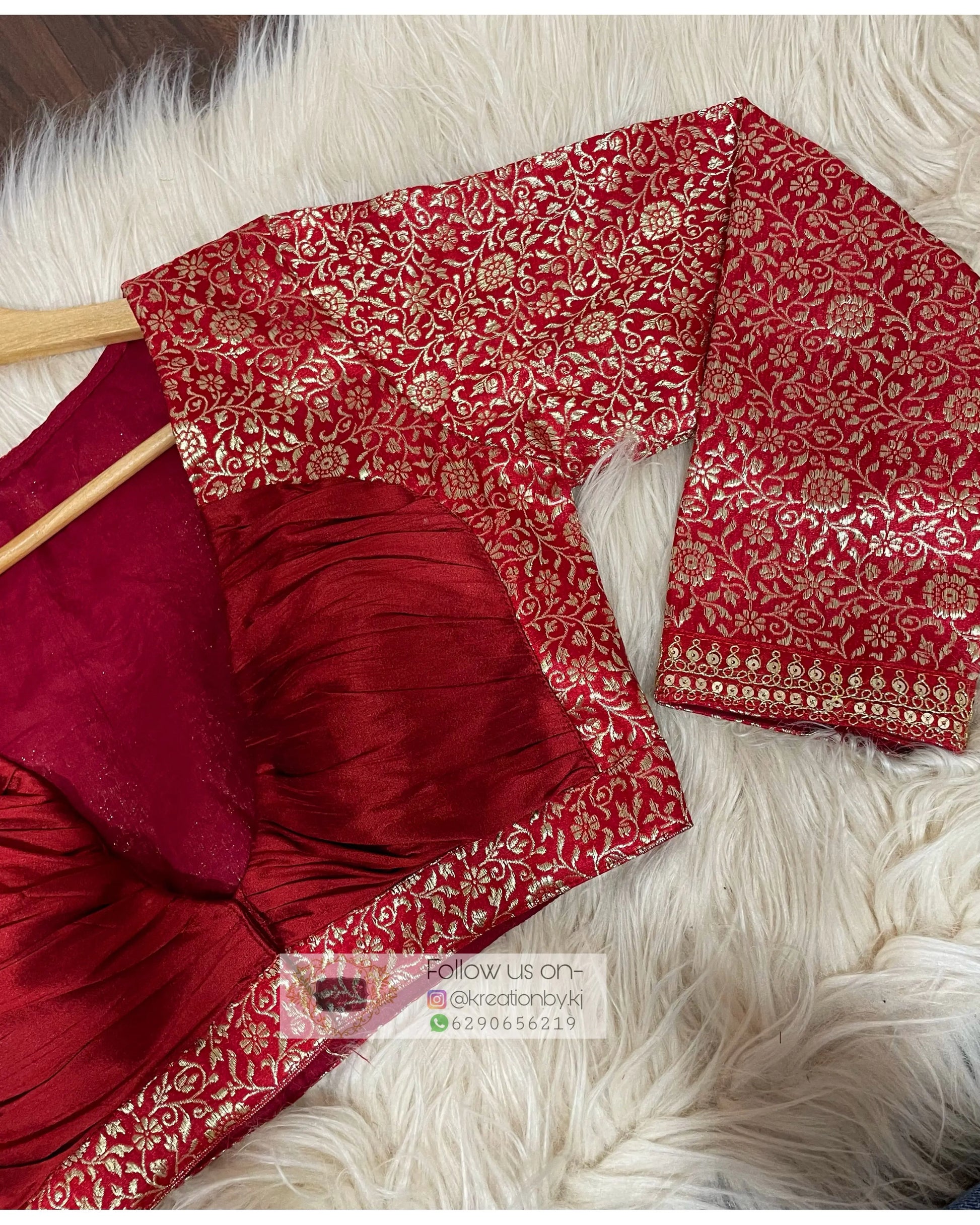 Maroon Brocade Full Sleeve Blouse kreationbykj