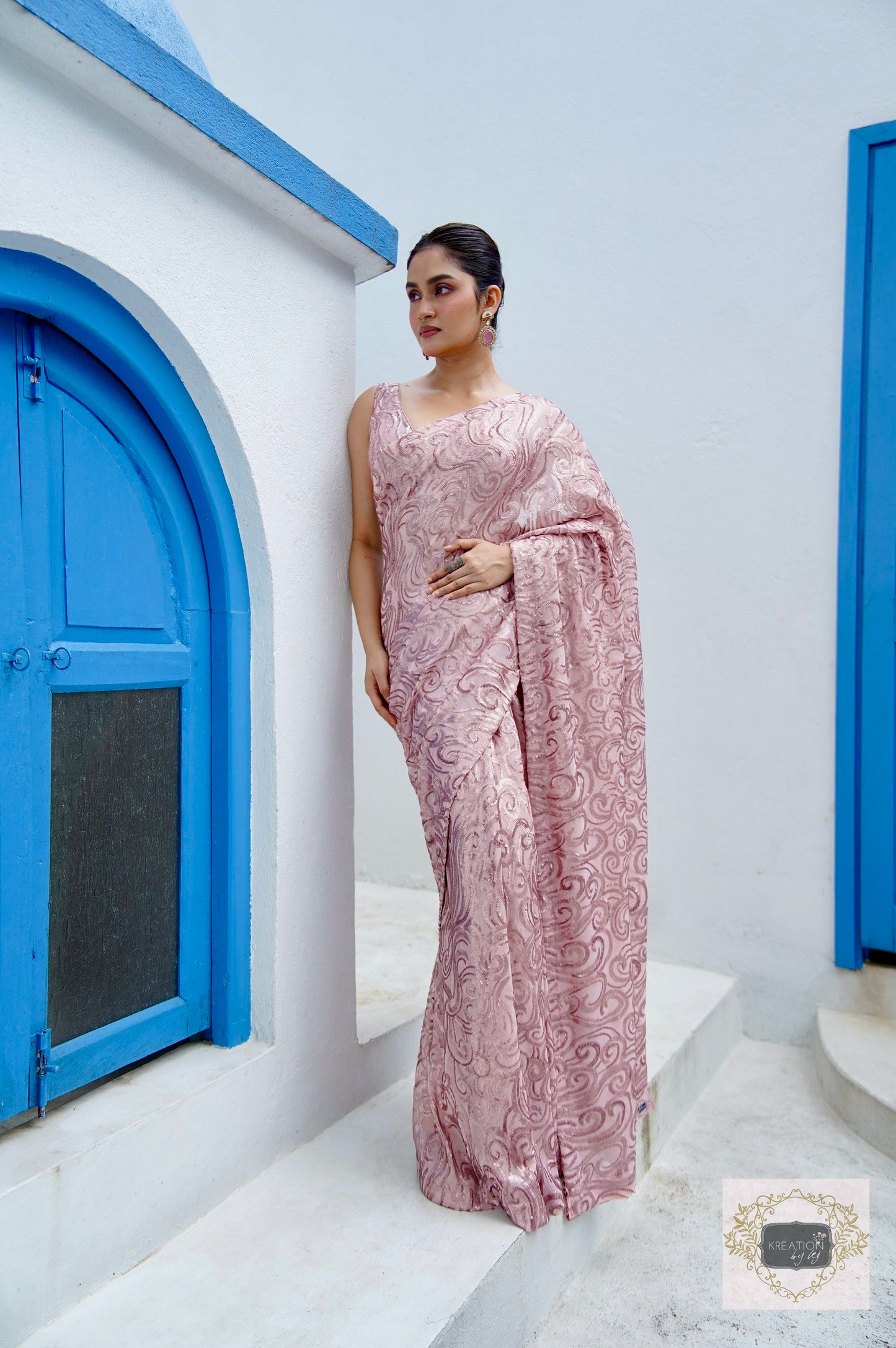 Rose Gold Tides by The Sea Sequins Saree