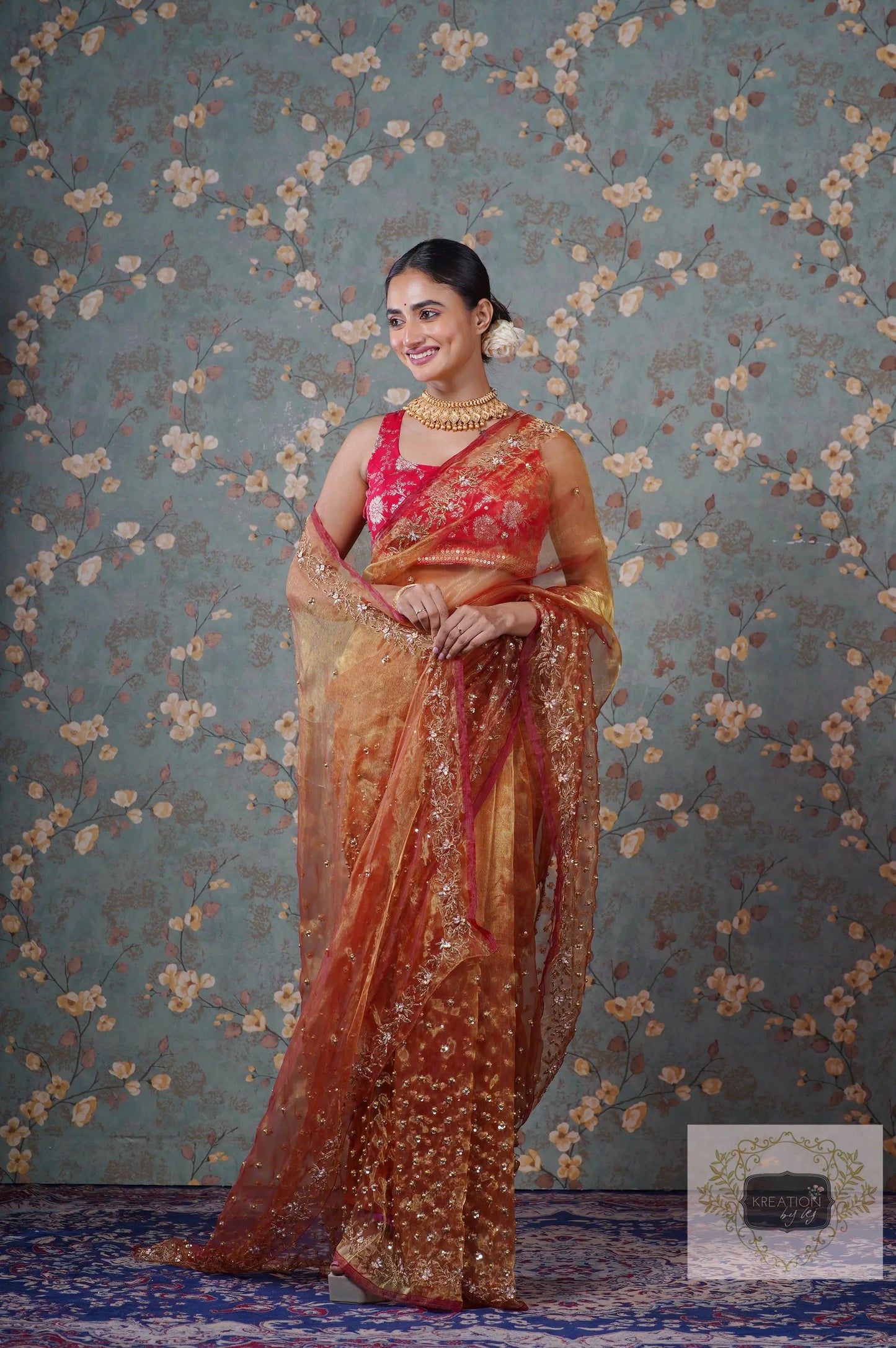 Liquid Gold Glass Tissue Badan Pe Sitare Saree kreationbykj
