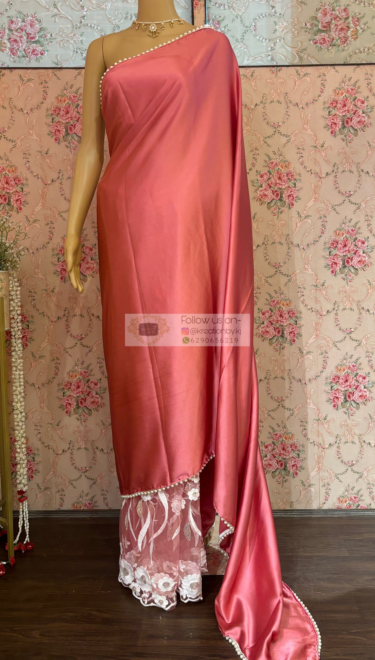 Pink Cherry Blossom Half Saree kreationbykj