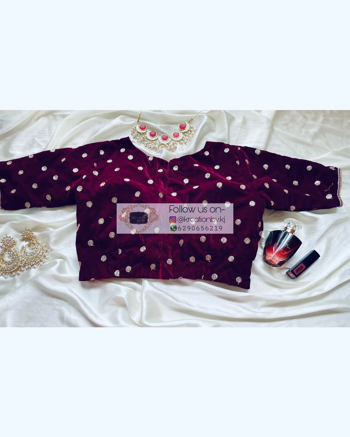 Plum Velvet Deep Neck Blouse kreationbykj