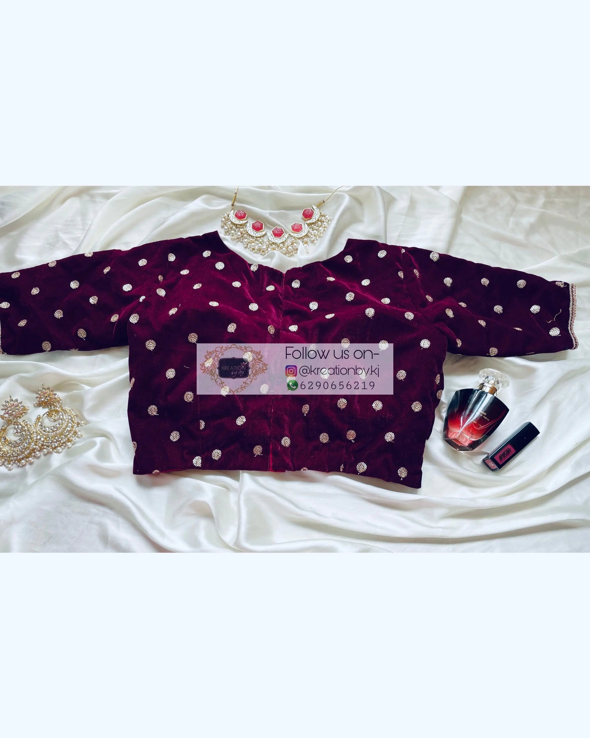 Plum Velvet Deep Neck Blouse kreationbykj