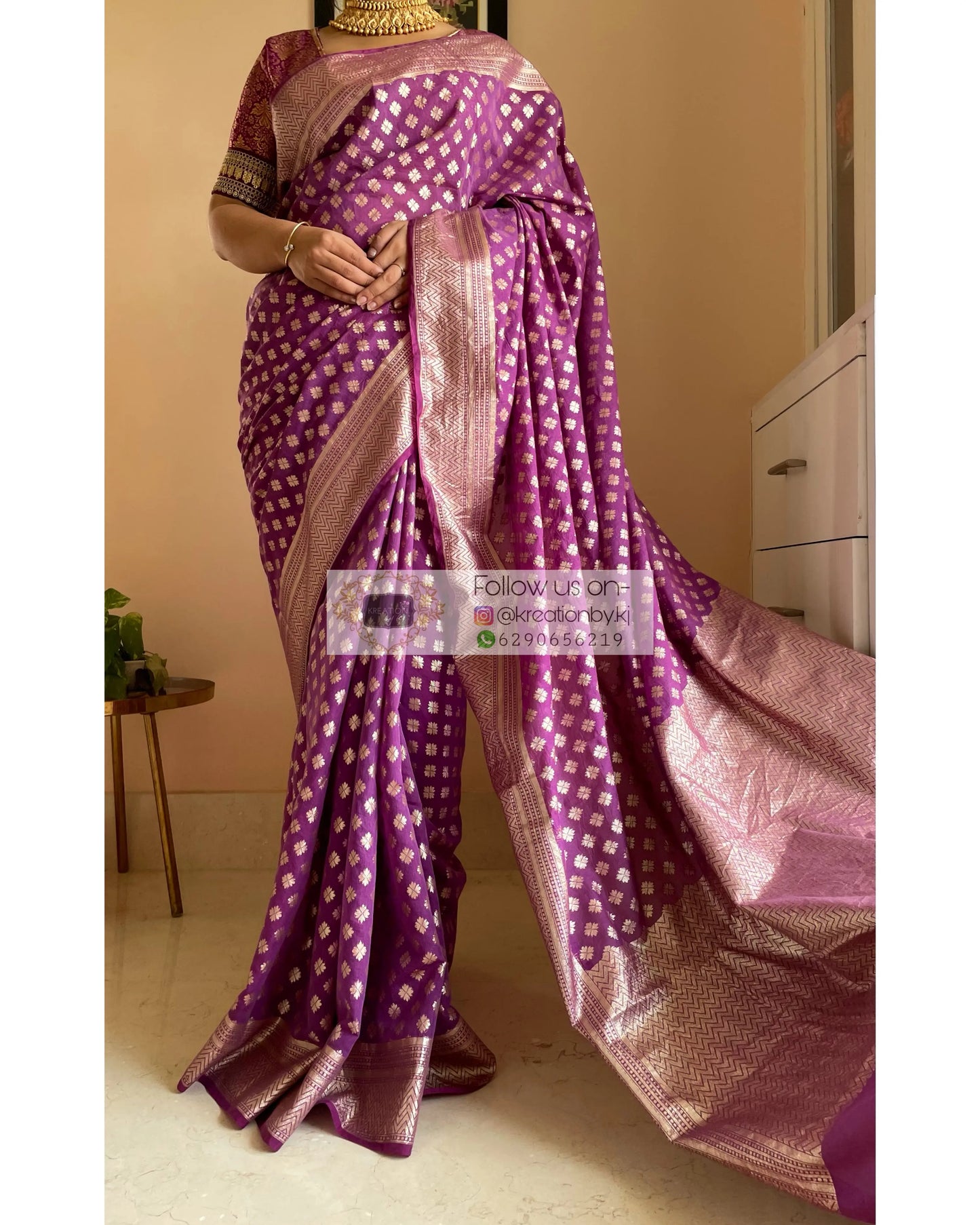 Purple Banarasi Cotton Silk Saree kreationbykj