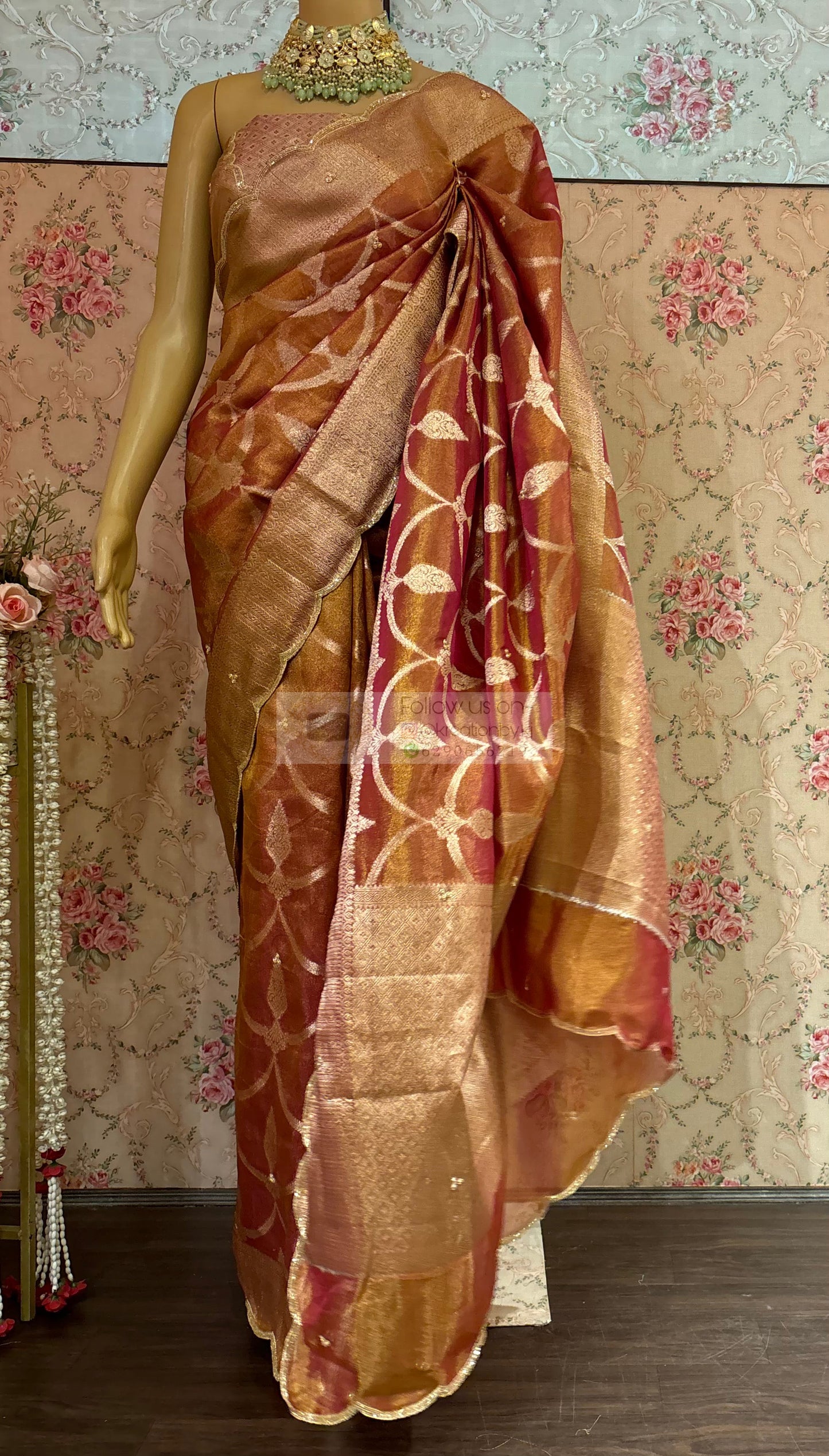 Pink Banarasi Tissue Piyali Saree For Wedding kreationbykj