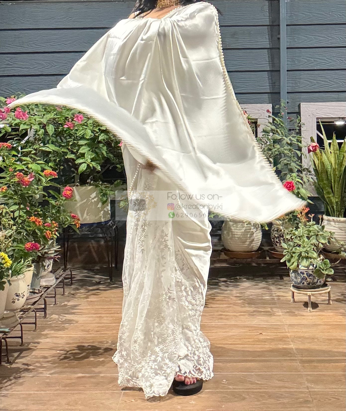Cream Cheery Blossom Saree kreationbykj