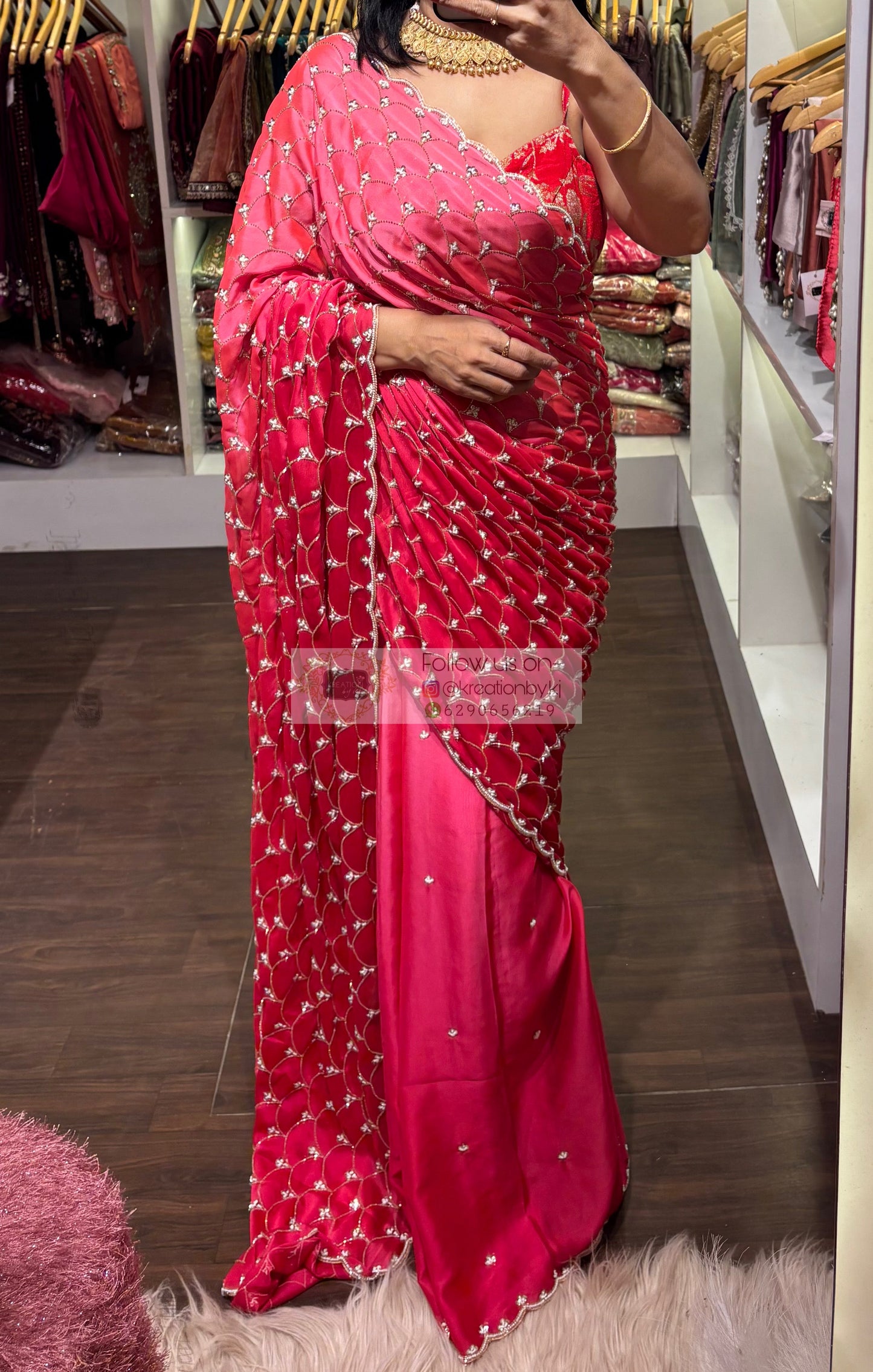 Barbie Pink Ombré Mehraab Jaal Saree kreationbykj